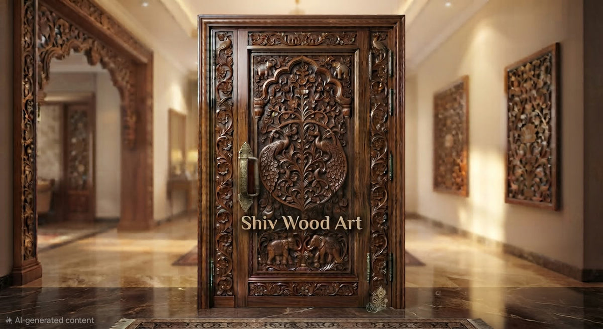 Handcrafted Royal Wooden Carving Door – Luxury Artisan Masterpiece